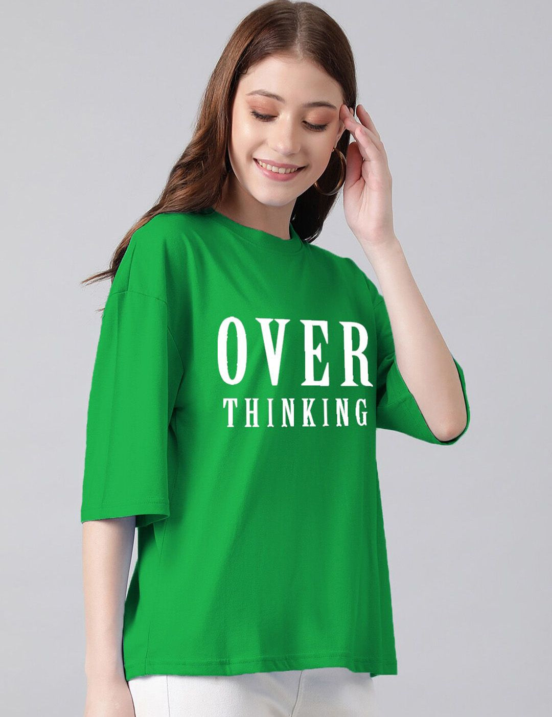 Kotty Typography Printed Drop-Shoulder Sleeves Oversized T-shirt