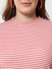 Kotty Striped Mock Neck Bodycon Midi Dress