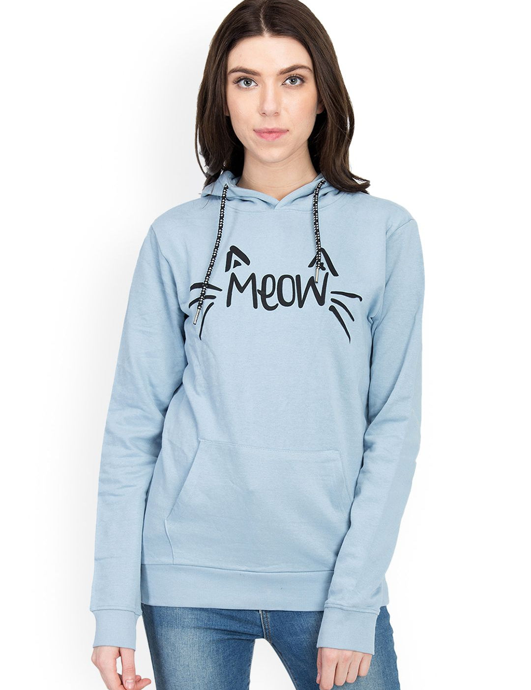 Kotty Women Blue Printed Hooded Sweatshirt