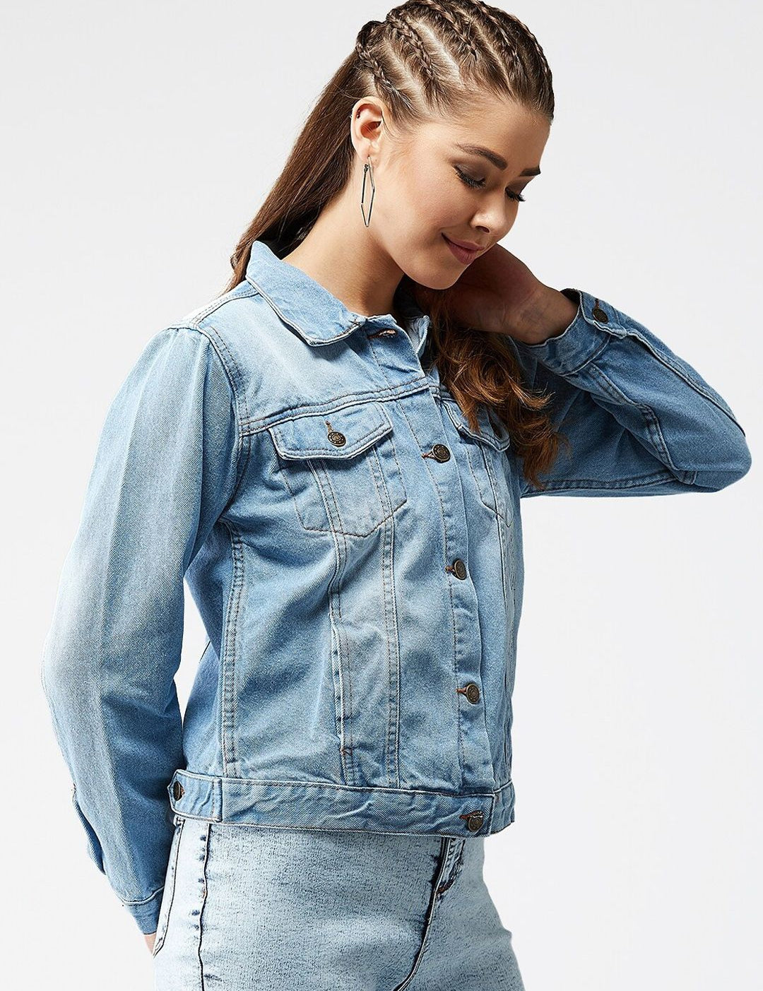 Kotty Women Blue Solid Denim Jacket