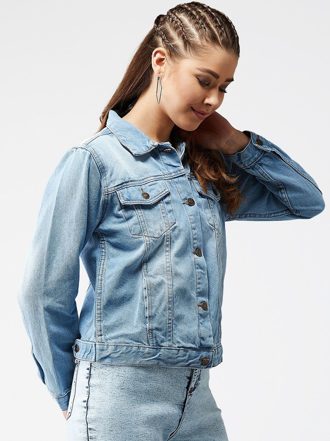 Kotty Women Blue Solid Denim Jacket