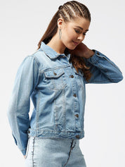 Kotty Women Blue Solid Denim Jacket
