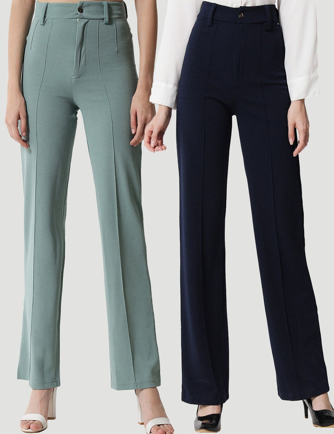 KOTTY BIZwear Women Pack Of 2 Straight Fit High-Rise Easy Wash Relaxed Parallel Trousers