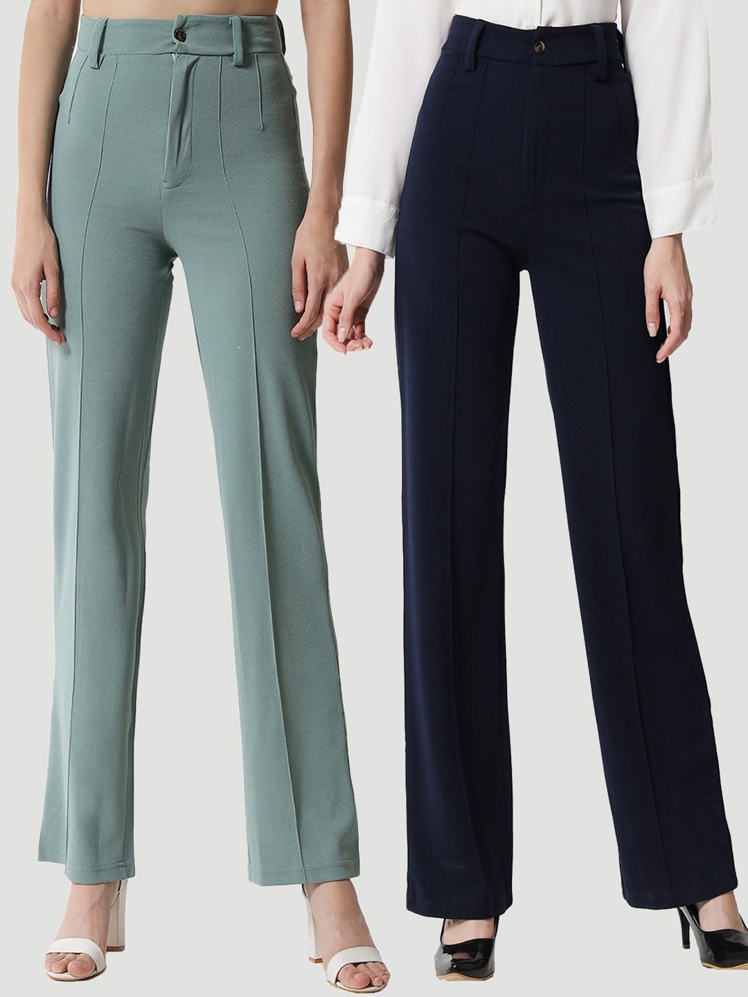 KOTTY BIZwear Women Pack Of 2 Straight Fit High-Rise Easy Wash Relaxed Parallel Trousers