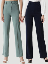KOTTY BIZwear Women Pack Of 2 Straight Fit High-Rise Easy Wash Relaxed Parallel Trousers