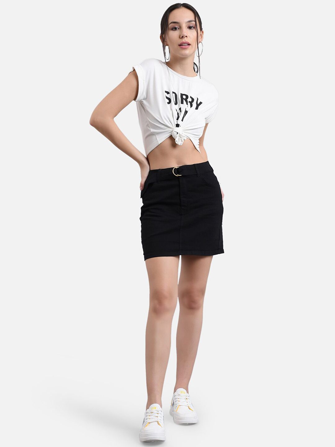 Kotty Women Black Solid Above Knee Straight Skirt