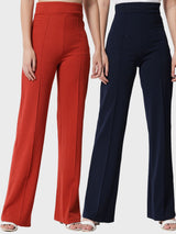 Kotty Womens Pack Of 2 Relaxed Straight Leg Straight Fit High-Rise Easy Wash Trousers