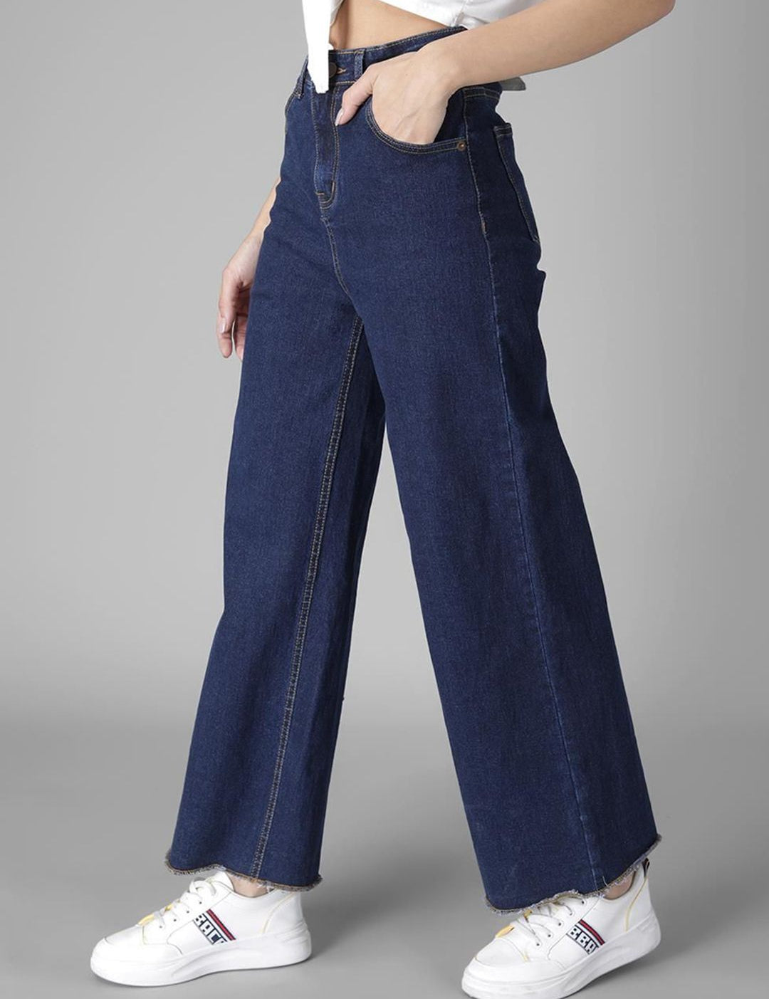 KOTTY Basics Women Wide Leg High-Rise Clean Look Stretchable Jeans