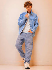 Kotty Blue Spread Collar Washed Denim Jacket