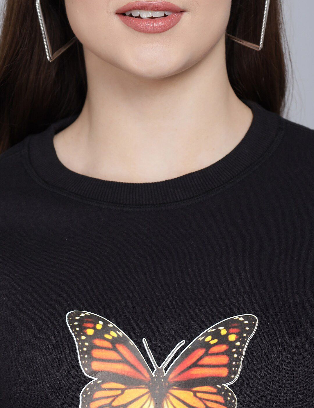 Kotty Women Black Printed Round Neck Sweatshirt