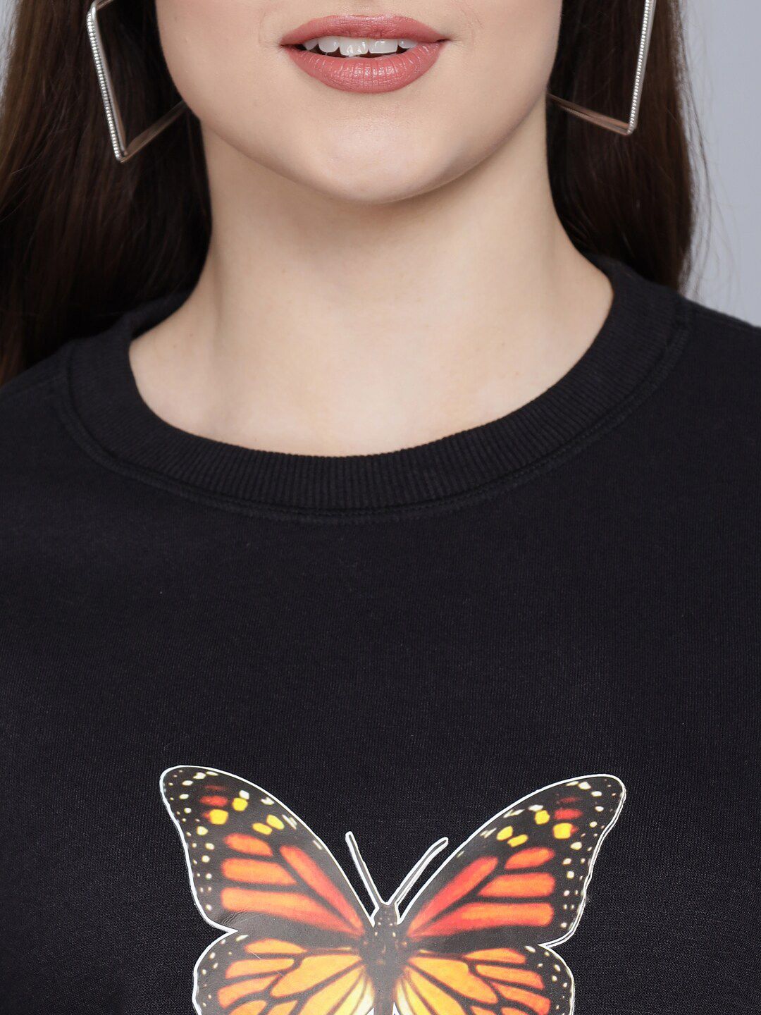 Kotty Women Black Printed Round Neck Sweatshirt