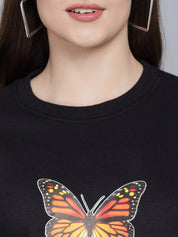 Kotty Women Black Printed Round Neck Sweatshirt