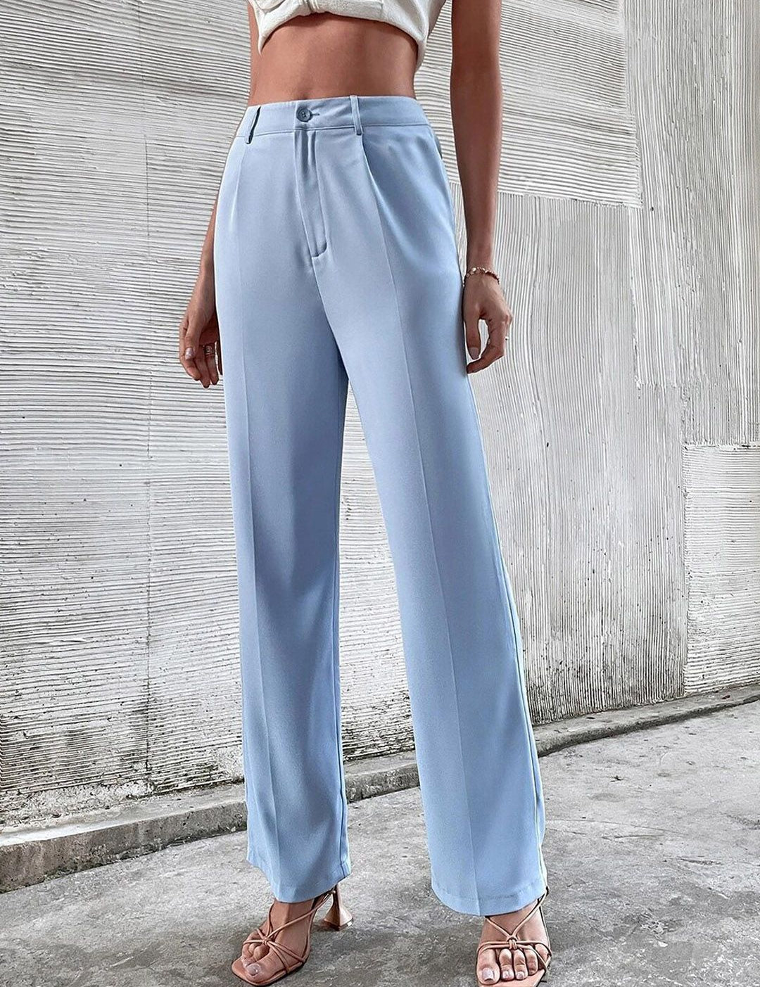 KOTTY BIZwear Women Blue Straight Fit High-Rise Trousers