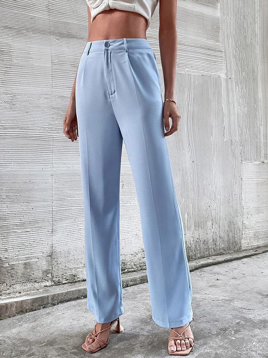 KOTTY BIZwear Women Blue Straight Fit High-Rise Trousers
