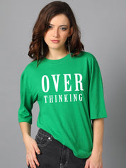 Kotty Green Typography Printed Drop-Shoulder Sleeves Oversized T-shirt
