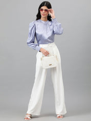 Kotty Purple Puff Sleeves Satin Top