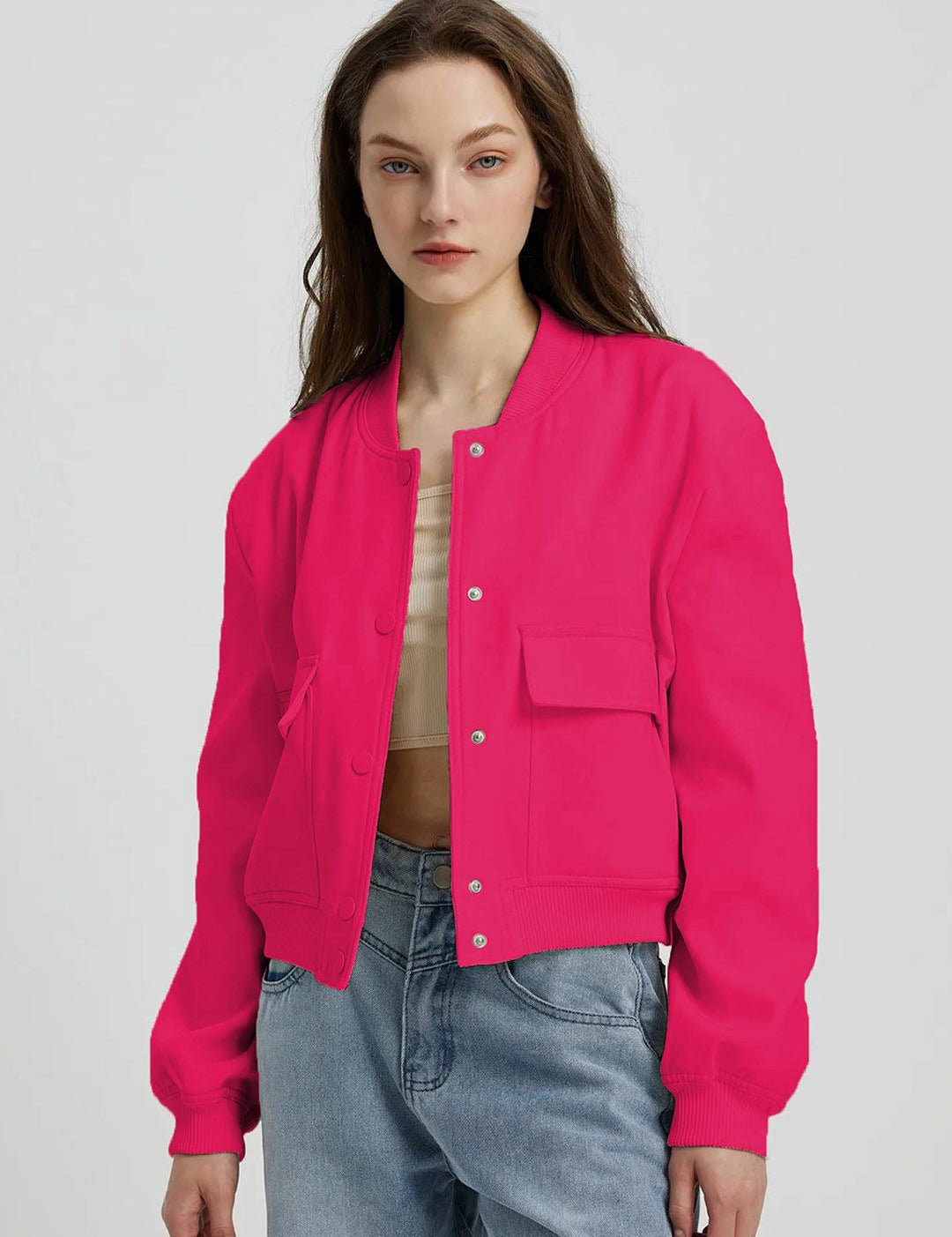 Kotty Stand Collar Fleece Bomber Jacket