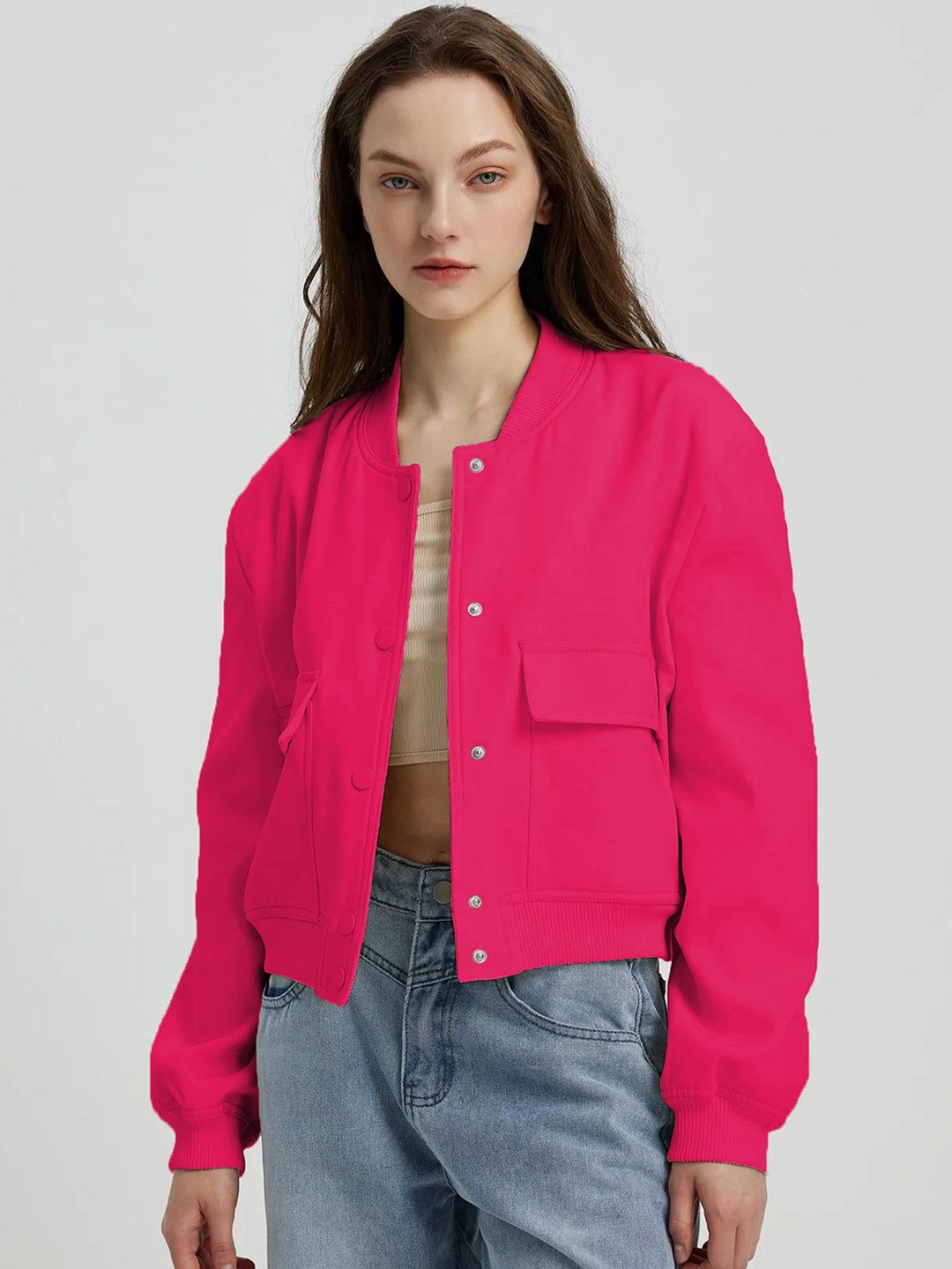 Kotty Stand Collar Fleece Bomber Jacket