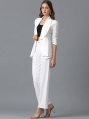 Kotty White Shawl Neck Coat With Trousers