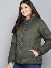 Kotty Women Olive Green Longline Outdoor Padded Jacket