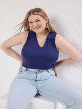 Kotty Women's Denim Blue V-Neck Sleeveless Top | Casual Stylish Wear