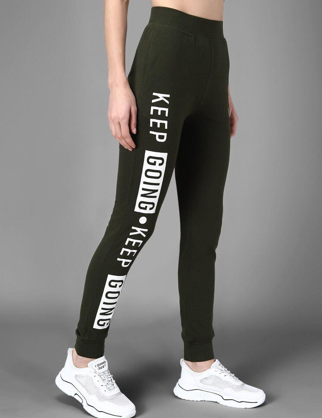 Kotty Women Olive Green & White Printed Joggers