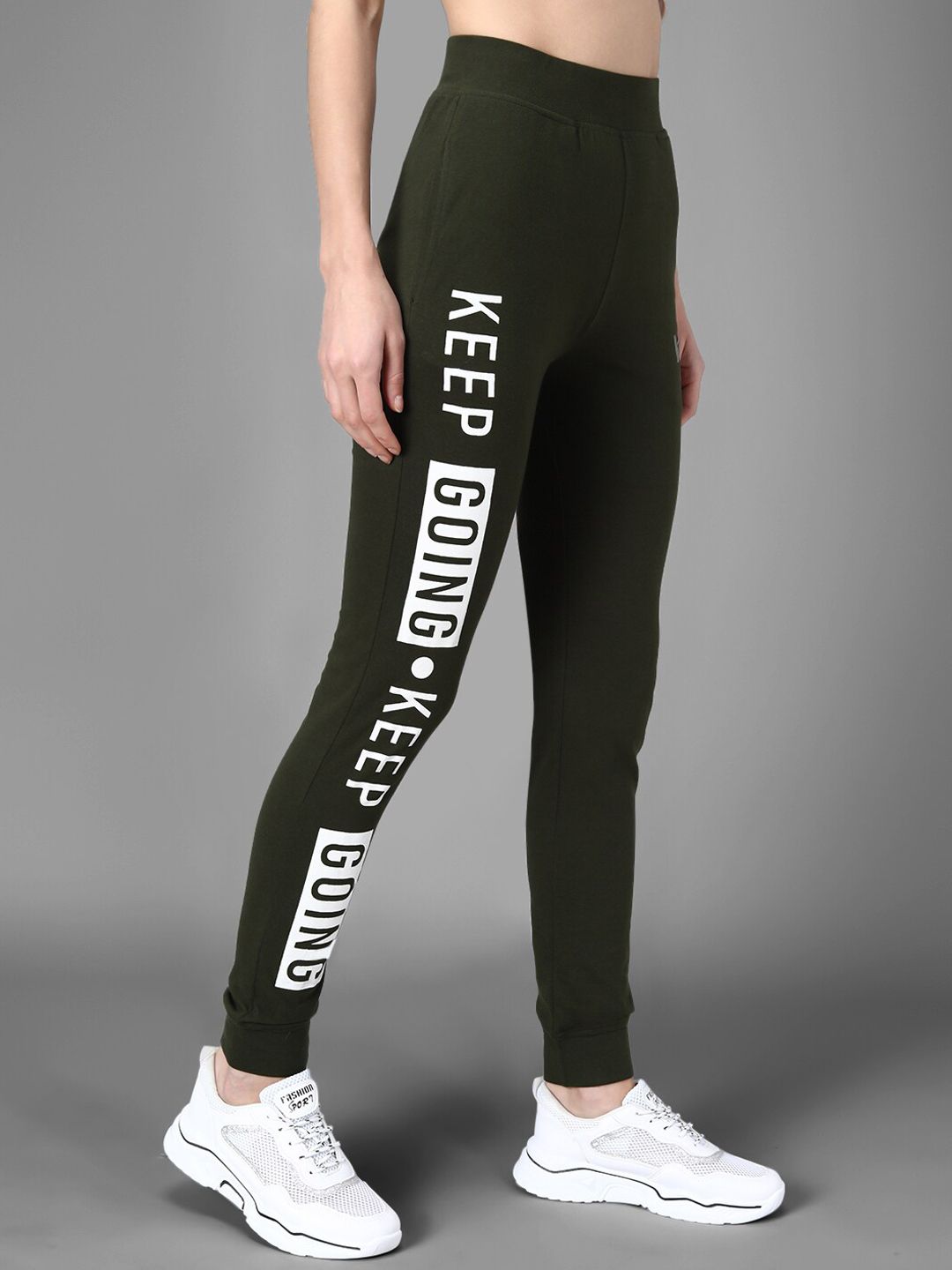 Kotty Women Olive Green & White Printed Joggers