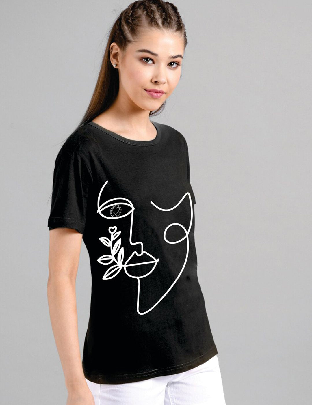 Kotty Women Black Printed Round Neck T-shirt