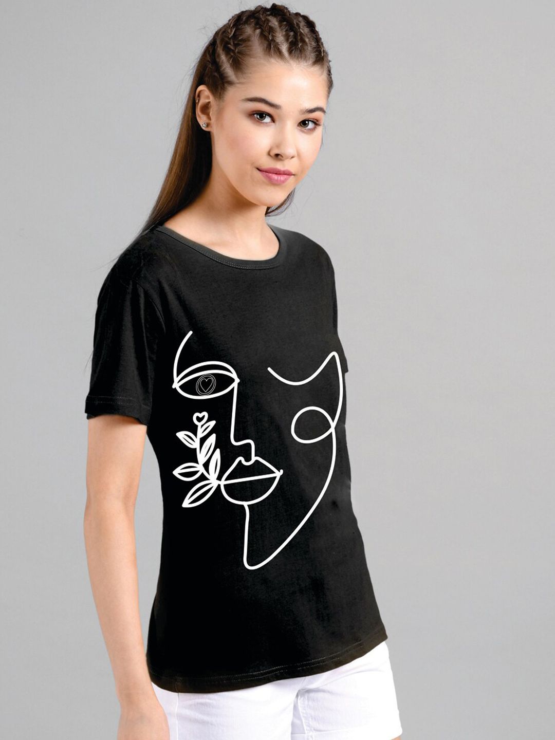 Kotty Women Black Printed Round Neck T-shirt