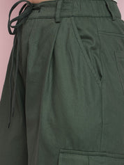 Kotty Women Solid Relaxed Straight Fit Mid-Rise Cargos Trousers