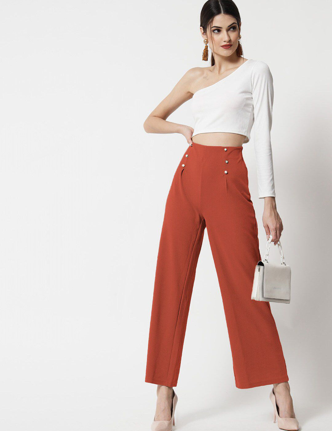 Kotty Women Pink Relaxed Straight Fit High-Rise Easy Wash Pleated Trousers