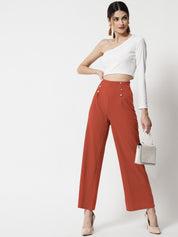 Kotty Women Pink Relaxed Straight Fit High-Rise Easy Wash Pleated Trousers