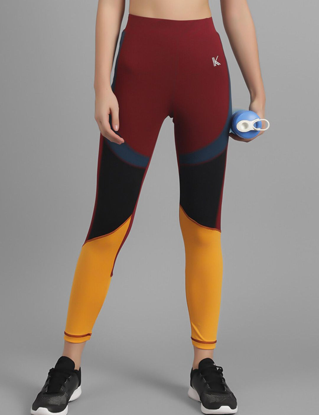 Kotty Women Yellow & Maroon Colourblocked Tights