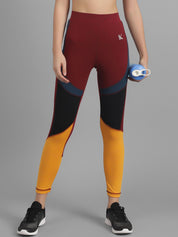 Kotty Women Yellow & Maroon Colourblocked Tights