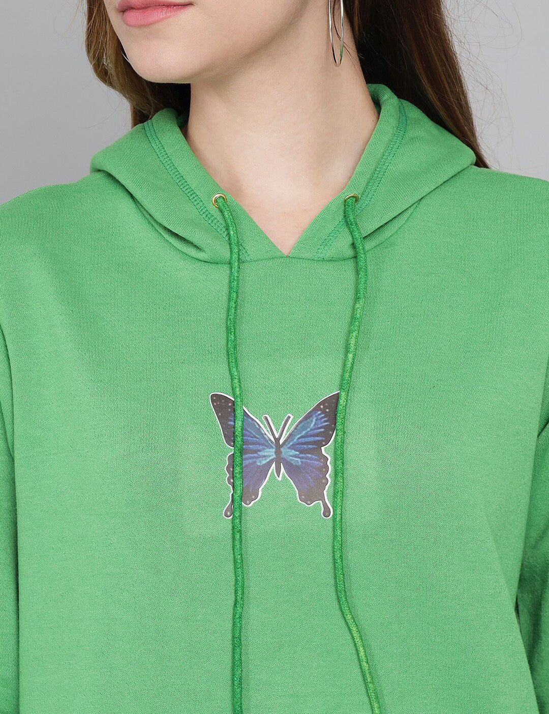 Kotty Women Green Printed Hooded Sweatshirt
