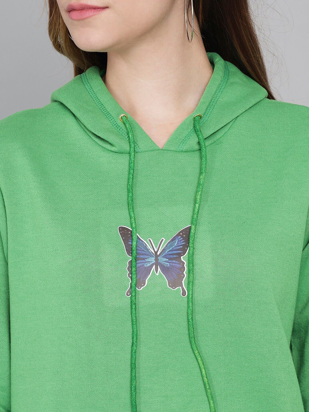Kotty Women Green Printed Hooded Sweatshirt