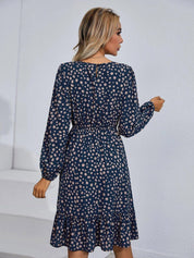 Kotty Navy Blue Floral Print Puff Sleeve Fit & Flare Dress