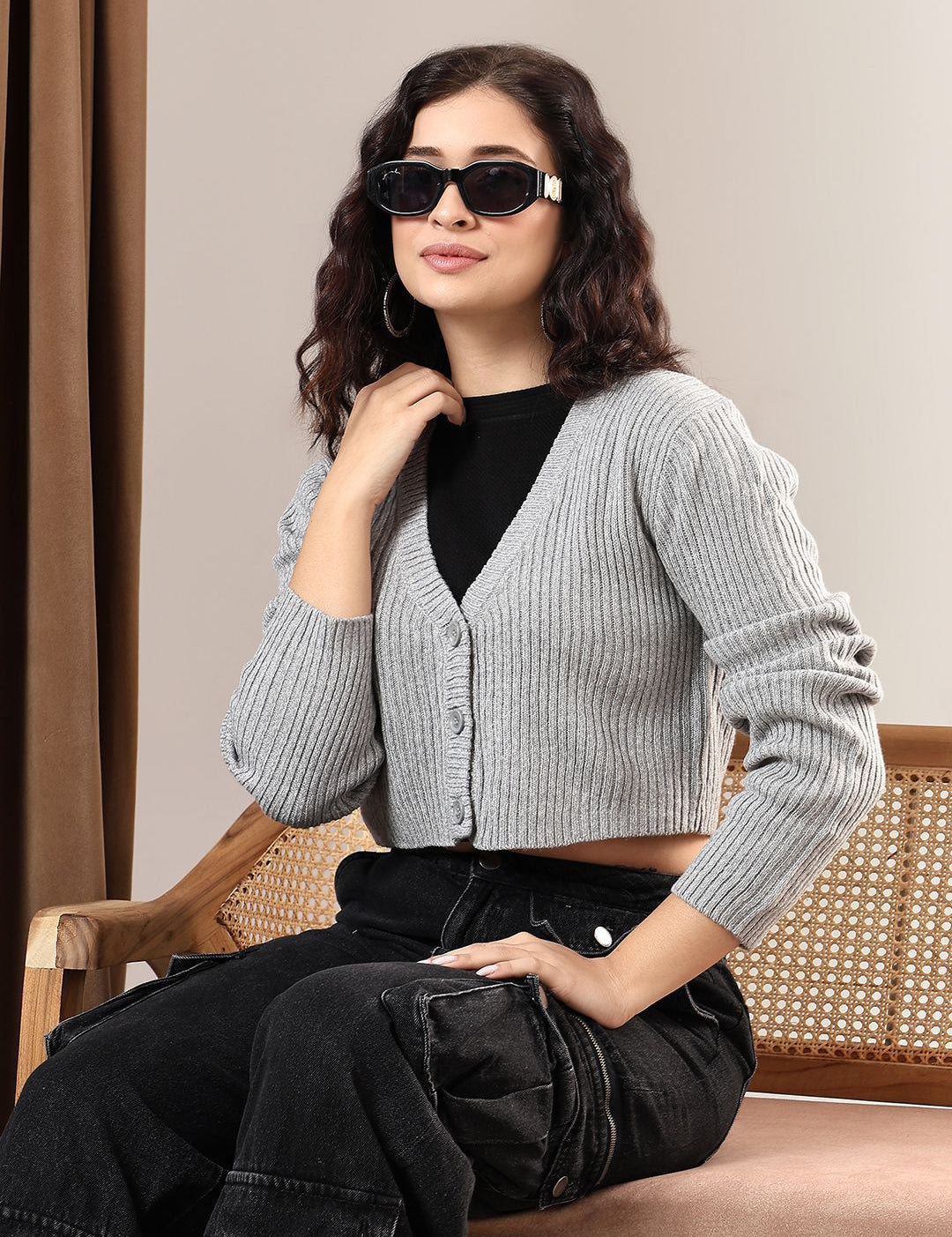 Kotty Women Ribbed Crop Cardigan