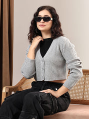 Kotty Women Ribbed Crop Cardigan