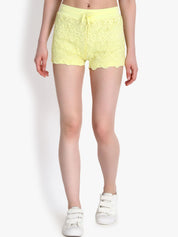 Kotty Women Yellow Self Design Regular Fit Regular Shorts