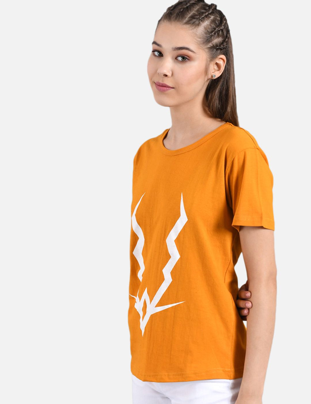 Kotty Women Orange Printed Round Neck T-shirt