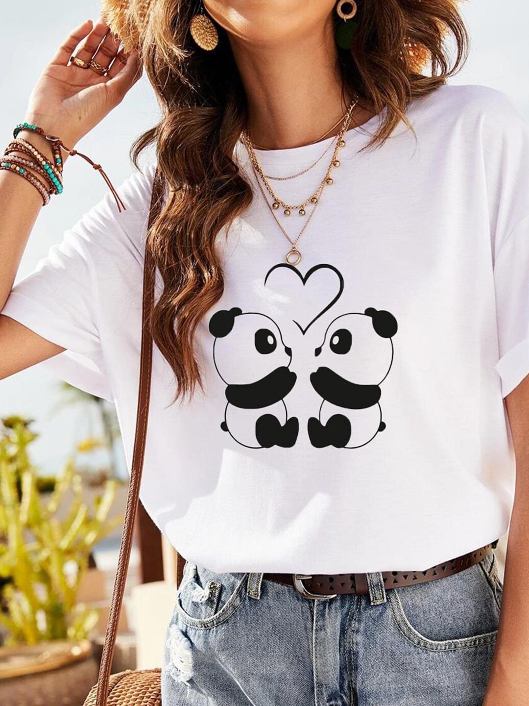 Kotty Graphic Printed Round Neck Drop-Shoulder Sleeves Oversized T-shirt