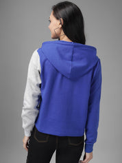 Kotty Women Blue & Black Colourblocked Hooded Sweatshirt