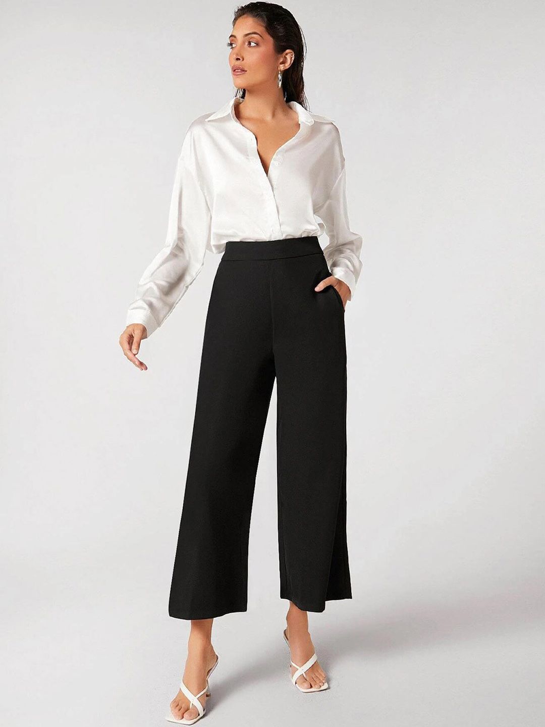 Kotty Women Relaxed Straight Leg Straight Fit High-Rise Easy Wash Trousers