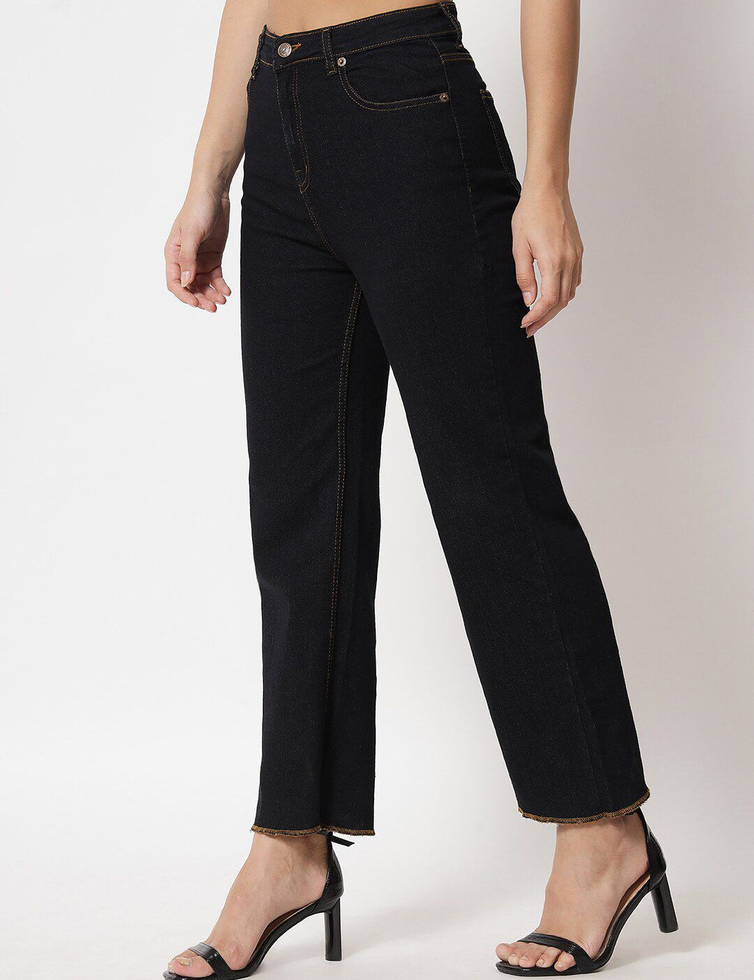 Kotty Women Black Jean Straight Fit High-Rise Stretchable Jeans