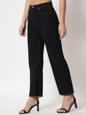 Kotty Women Black Jean Straight Fit High-Rise Stretchable Jeans
