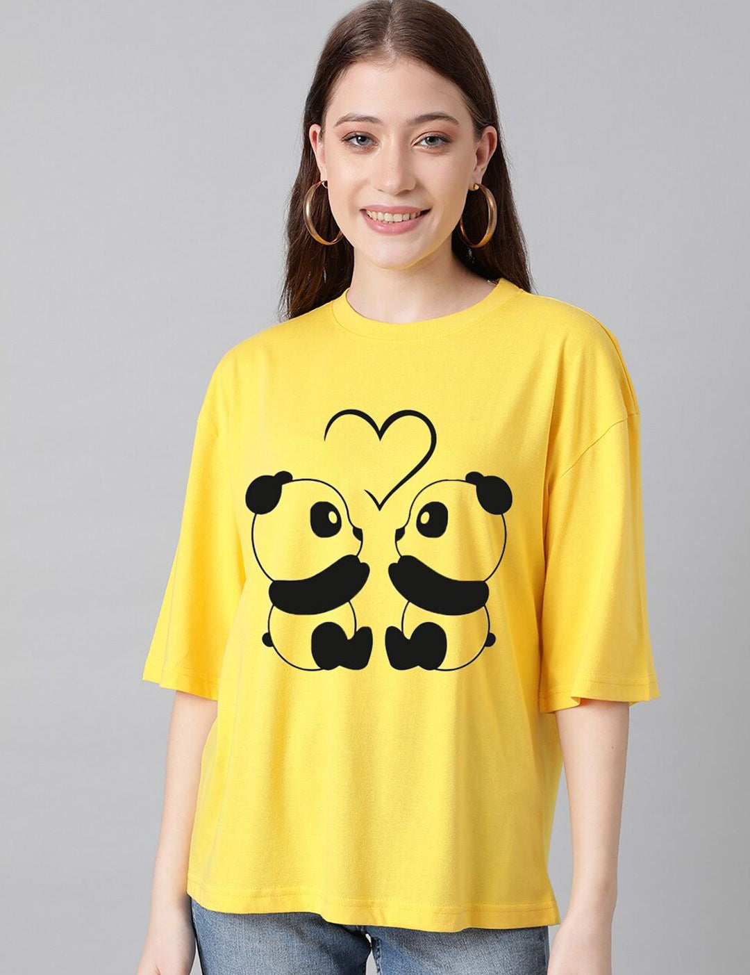 Kotty Graphic Printed Round Neck Drop-Shoulder Sleeves Oversized Fit Cotton T-Shirt