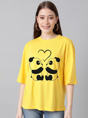 Kotty Graphic Printed Round Neck Drop-Shoulder Sleeves Oversized Fit Cotton T-Shirt