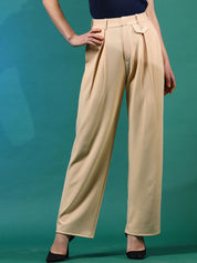 Kotty Women Relaxed Straight Fit Pleated High-Rise Trousers