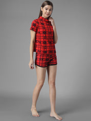 Kotty Women Red & Black Printed Night suit